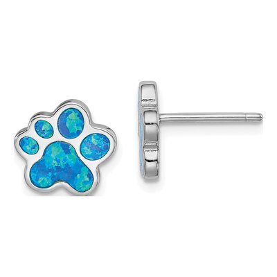 Sterling Silver Lab-Created Opal Paw Print Stud Earrings