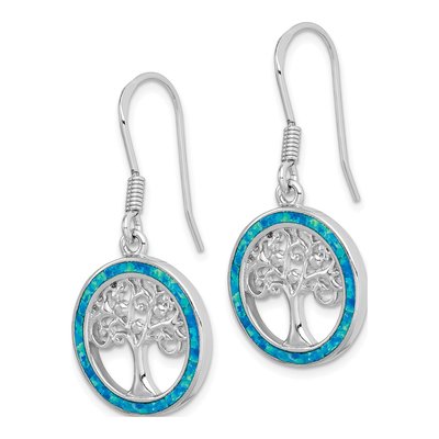 Sterling Silver Lab-Created Opal Tree Dangle Earrings – view 3