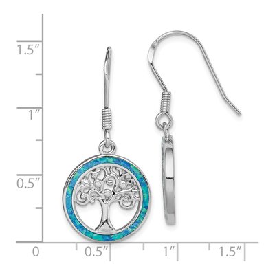 Sterling Silver Lab-Created Opal Tree Dangle Earrings – view 5