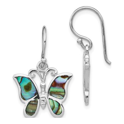 Sterling Silver Abalone Butterfly Dangle Earrings