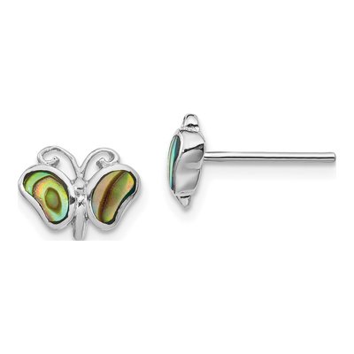 Sterling Silver Abalone Pearl Butterfly Stud Earrings