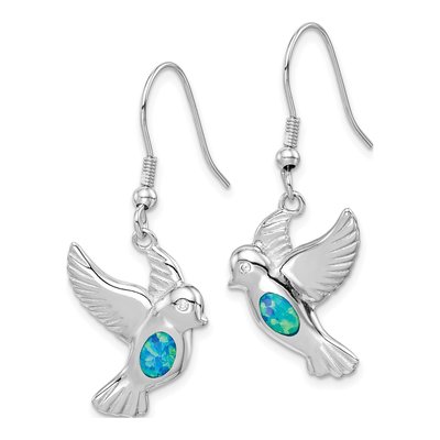 Sterling Silver Lab-Created Opal Bird Dangle Earrings – view 3
