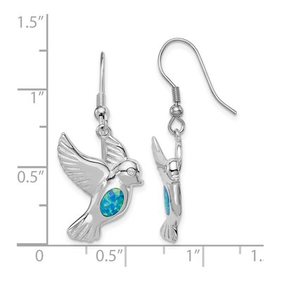 Sterling Silver Lab-Created Opal Bird Dangle Earrings – view 5
