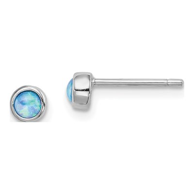 Sterling Silver 4mm Lab-Created Opal Round Stud Earrings