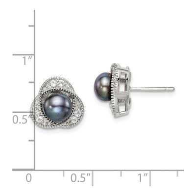Sterling Silver Button Black Freshwater Cultured Pearl & White Topaz Stud Earrings – view 4