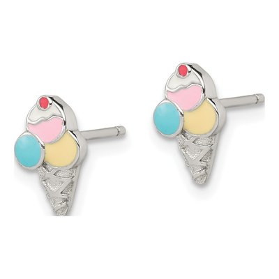 Sterling Silver Girls' Enamel Ice Cream Cone Stud Earrings – view 3