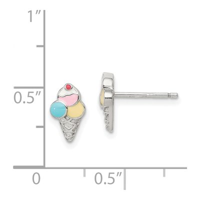 Sterling Silver Girls' Enamel Ice Cream Cone Stud Earrings – view 5