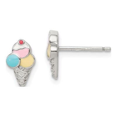 Sterling Silver Girls' Enamel Ice Cream Cone Stud Earrings