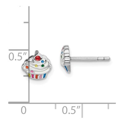 Sterling Silver Girls' Enamel Cupcake Stud Earrings – view 5