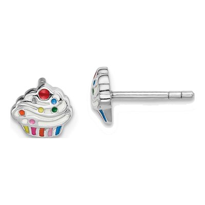 Sterling Silver Girls' Enamel Cupcake Stud Earrings