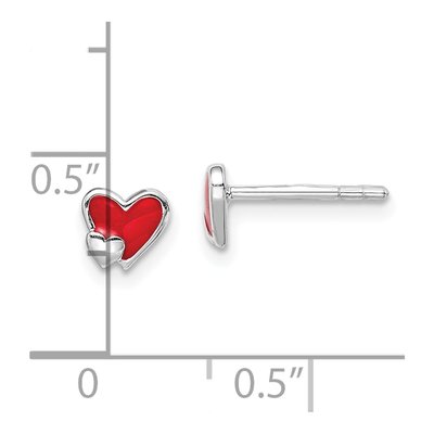 Sterling Silver Girls' Red Enamel Heart Stud Earrings – view 5