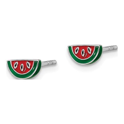 Sterling Silver Girls' Watermelon Enamel Stud Earrings – view 3