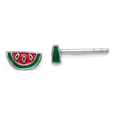 Sterling Silver Girls' Watermelon Enamel Stud Earrings