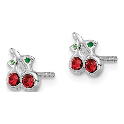 Sterling Silver Round Crystal Girls' Cherry Stud Earrings – view 3