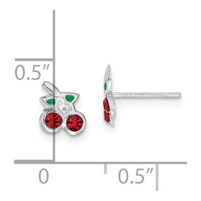 Sterling Silver Round Crystal Girls' Cherry Stud Earrings – view 5