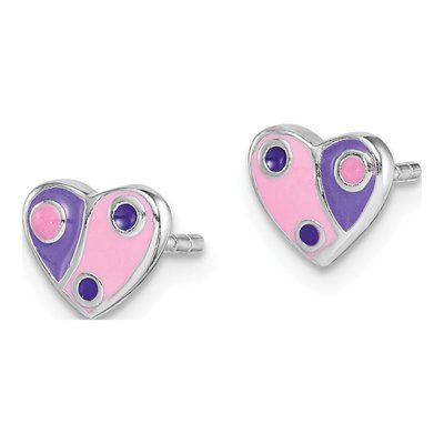 Sterling Silver Girls' Enamel Heart Stud Earrings – view 3