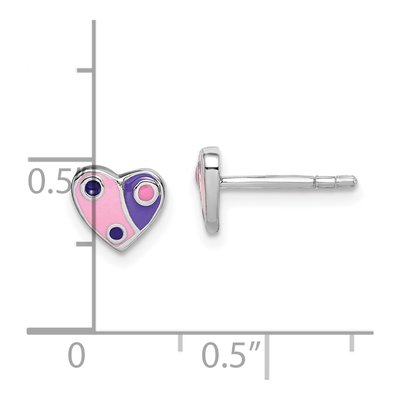 Sterling Silver Girls' Enamel Heart Stud Earrings – view 5