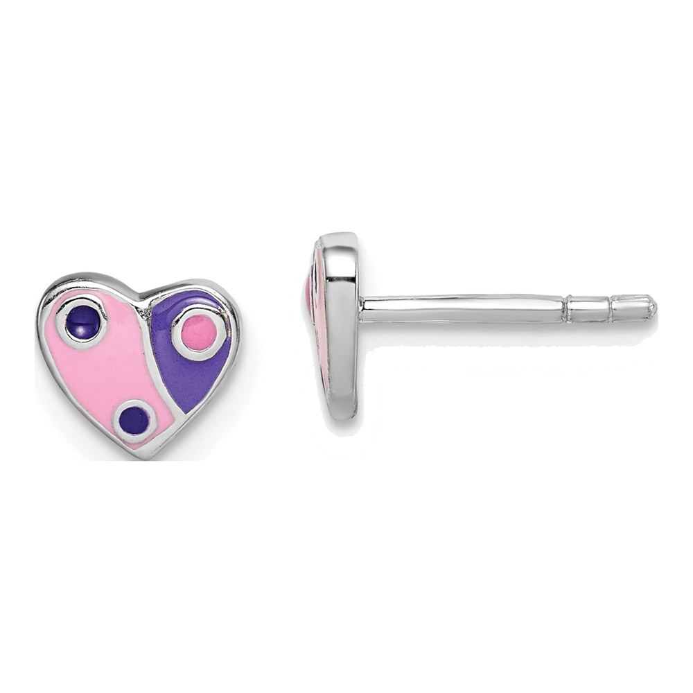 Girls' Sterling Silver Enamel Heart Post Earrings