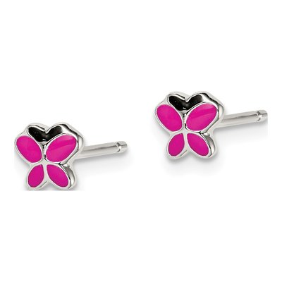 Sterling Silver Girls' Enamel Butterfly Stud Earrings – view 3