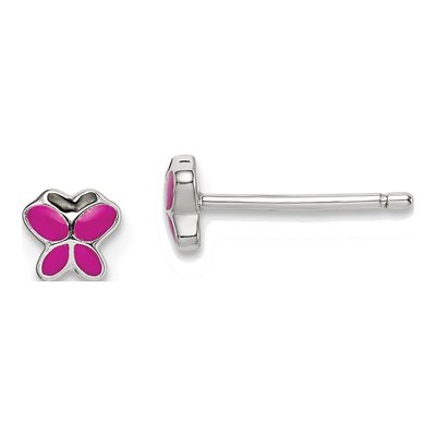 Sterling Silver Girls' Enamel Butterfly Stud Earrings