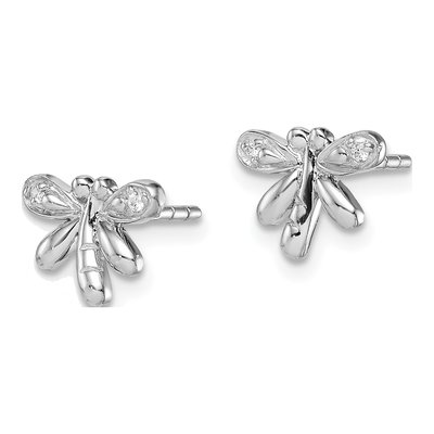 Sterling Silver Round CZ Girls' Dragonfly Stud Earrings – view 3