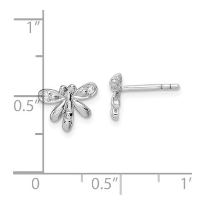 Sterling Silver Round CZ Girls' Dragonfly Stud Earrings – view 5