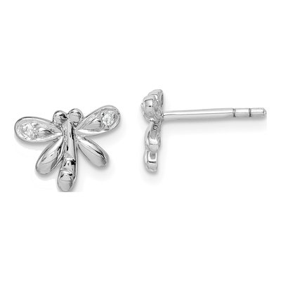 Sterling Silver Round CZ Girls' Dragonfly Stud Earrings