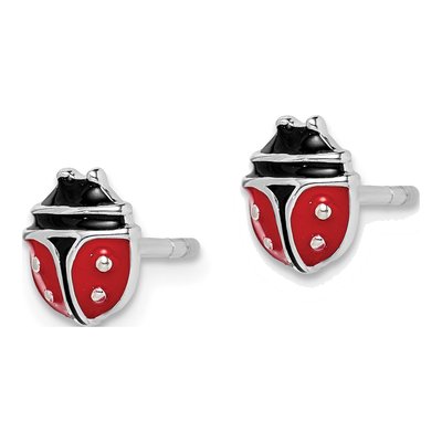 Sterling Silver Girls' Enamel Ladybug Stud Earrings – view 3