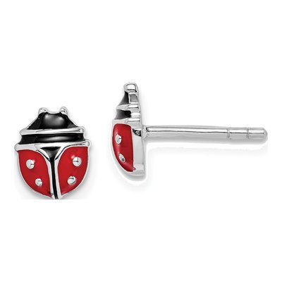 Sterling Silver Girls' Enamel Ladybug Stud Earrings