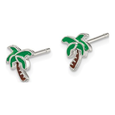 Sterling Silver Enamel Palm Tree Stud Earrings – view 3