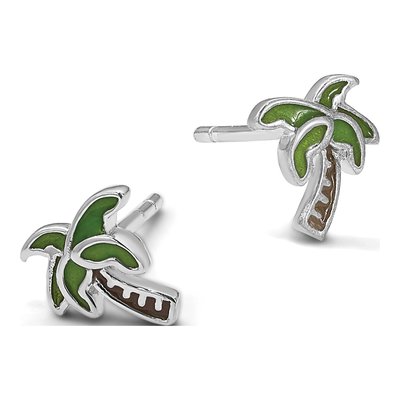 Sterling Silver Enamel Palm Tree Stud Earrings – view 6