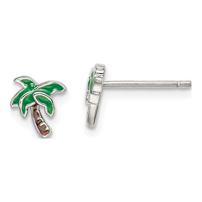 Sterling Silver Enamel Palm Tree Stud Earrings
