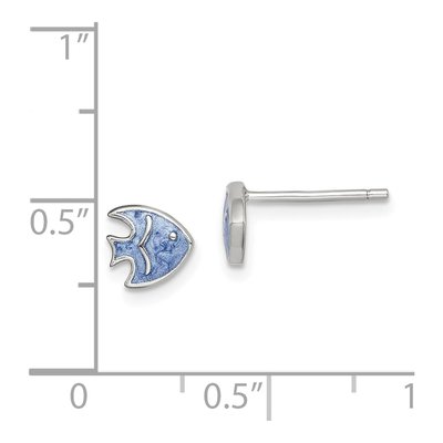 Sterling Silver Girls' Blue Enamel Fish Stud Earrings – view 5