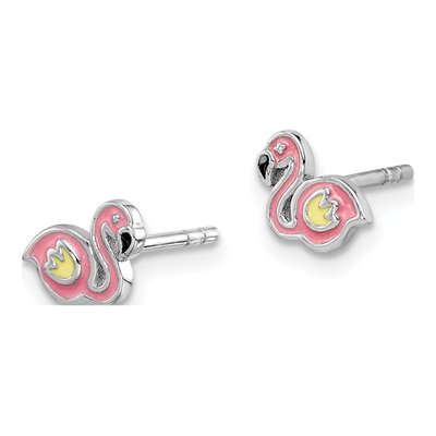 Sterling Silver Girls' Enamel Flamingo Stud Earrings – view 3