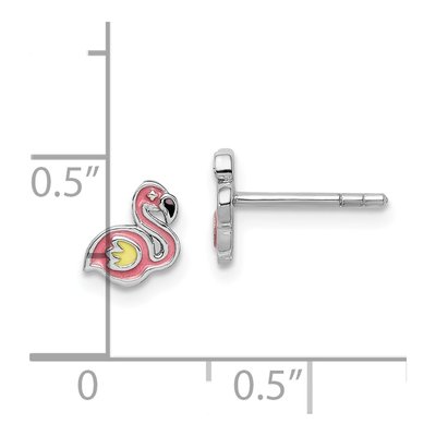 Sterling Silver Girls' Enamel Flamingo Stud Earrings – view 5