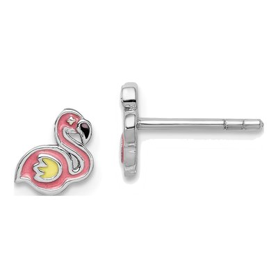Sterling Silver Girls' Enamel Flamingo Stud Earrings