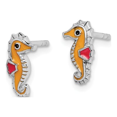 Sterling Silver Girls' Enamel Seahorse Stud Earrings – view 3