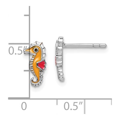 Sterling Silver Girls' Enamel Seahorse Stud Earrings – view 5