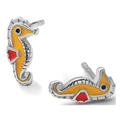 Sterling Silver Girls' Enamel Seahorse Stud Earrings – view 6