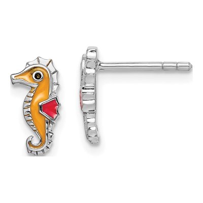 Sterling Silver Girls' Enamel Seahorse Stud Earrings