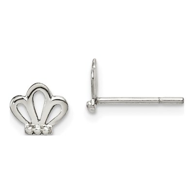 Sterling Silver Girls' Tiara Button Stud Earrings