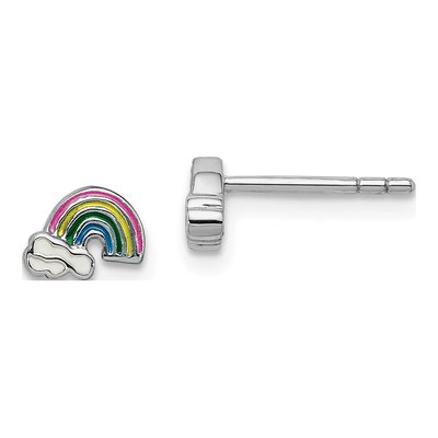Sterling Silver Girls' Rainbow Cloud Stud Earrings