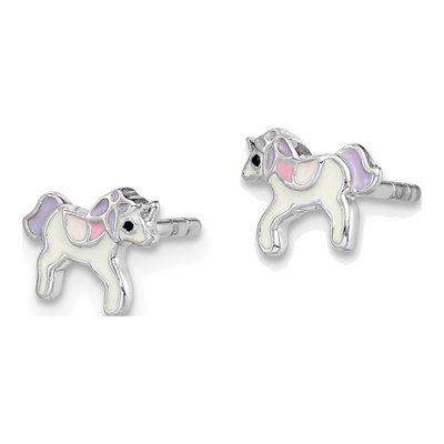 Sterling Silver Girls' Enamel Unicorn Stud Earrings – view 3