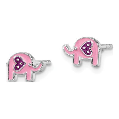 Sterling Silver Girls' Enamel Elephant Stud Earrings – view 3