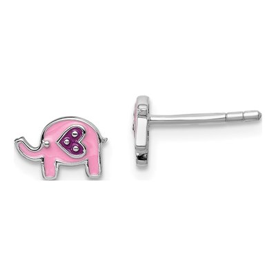 Sterling Silver Girls' Enamel Elephant Stud Earrings