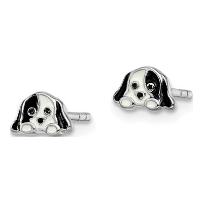 Sterling Silver Girl's Enamel Puppy Stud Earrings – view 3
