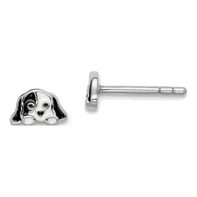 Sterling Silver Girl's Enamel Puppy Stud Earrings
