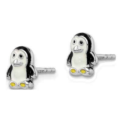 Sterling Silver Enamel Penguin Stud Earrings – view 3
