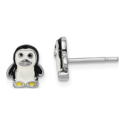 Sterling Silver Enamel Penguin Stud Earrings