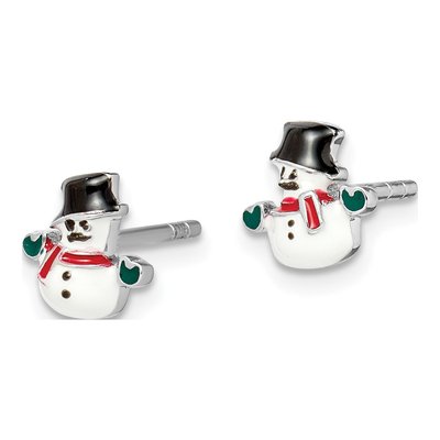 Sterling Silver Girls' Enamel Snowman Stud Earrings – view 3